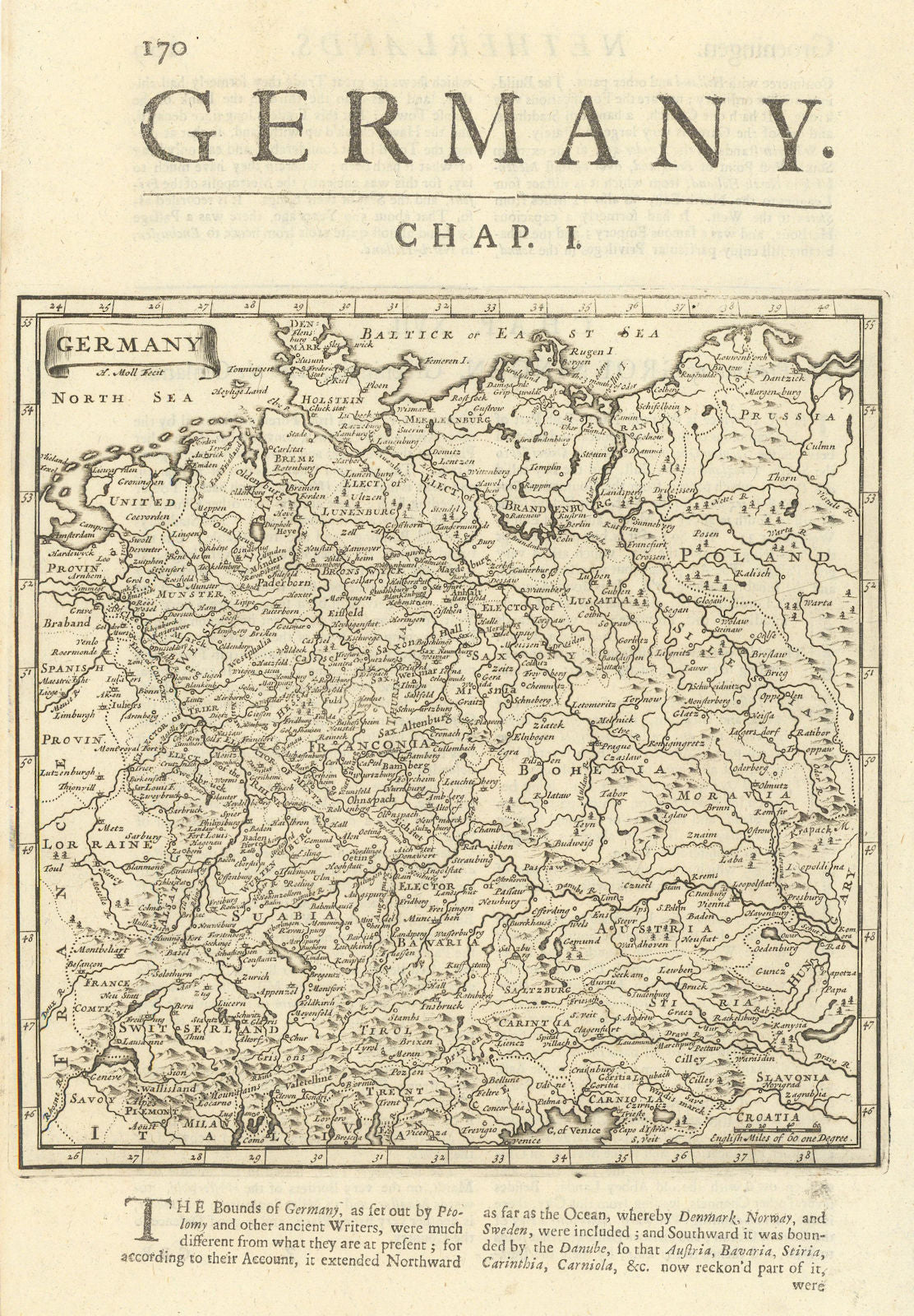 Germany by Herman Moll. Central Europe. Czechia Austria Switzerland 1709 map